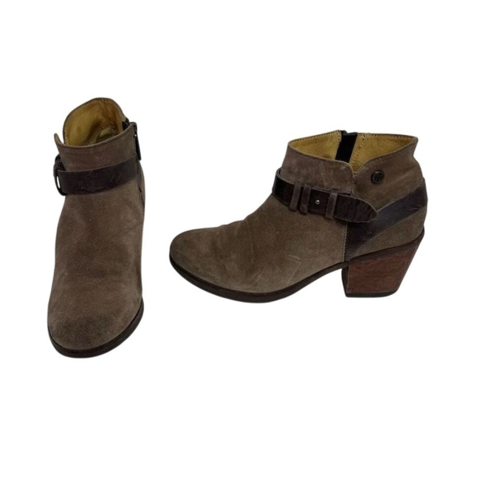 Bussola Brown Suede Ankle Boots Buckle Side Zip Block Heel Size 41